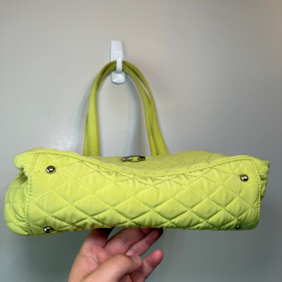 Vera Bradley Lime Green Quilted Microfiber Shoulder Bag Purse with Toggle - Picture 5 of 13
